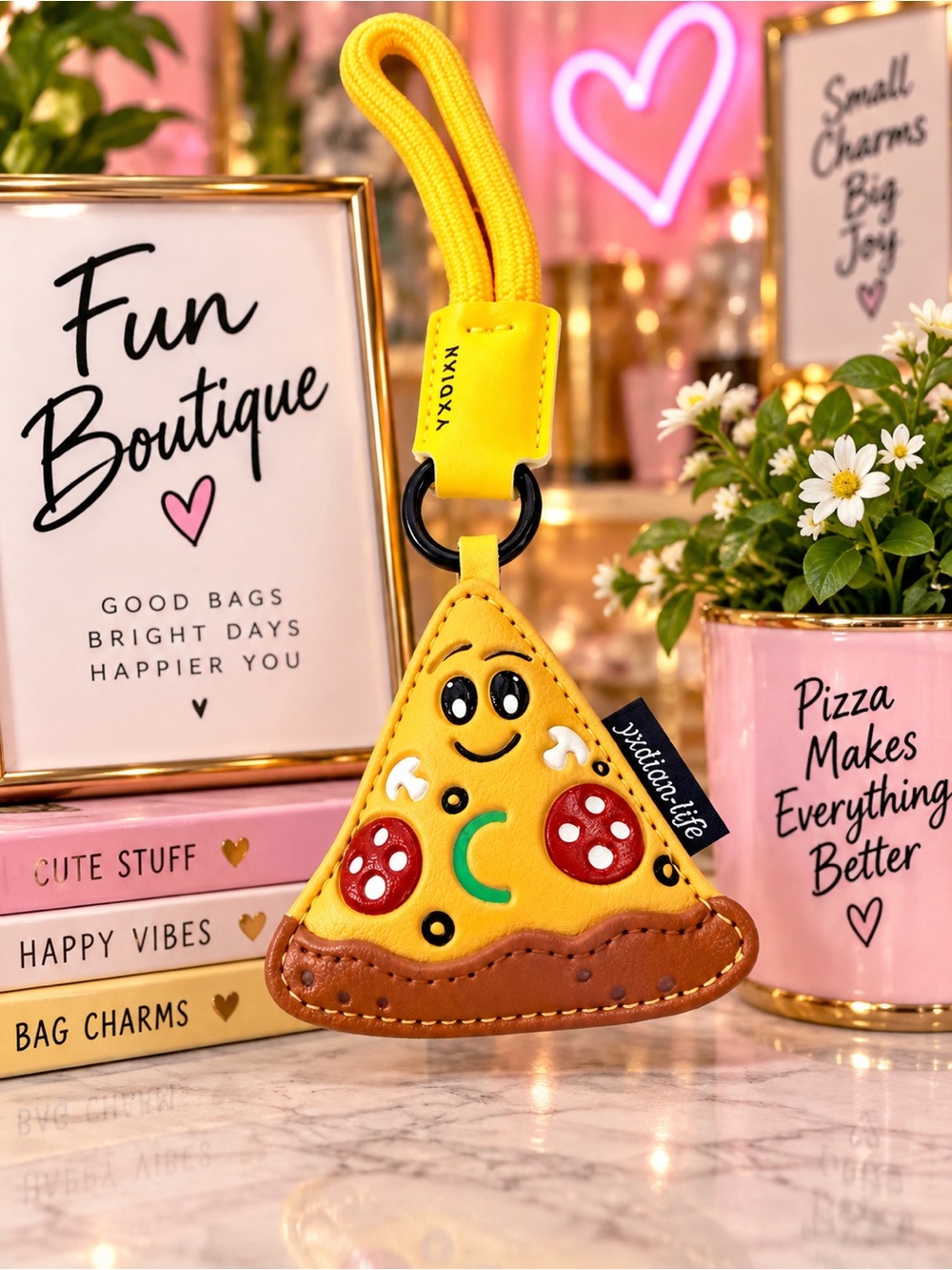 Cute Pizza Slice Kids Bag Charm Keychain - Yellow